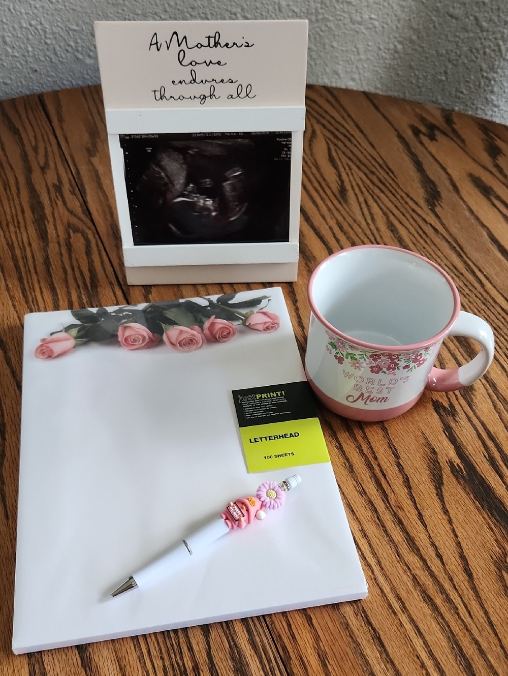 Mothers Bundle, Picture Frame 'World's Best Mom' Mug & Rose Stationary & Pen